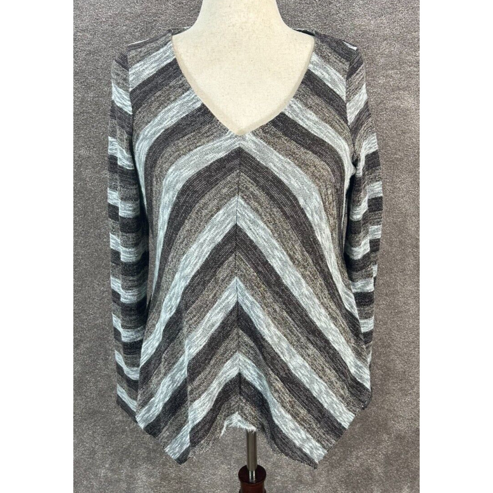 Knox Rose Top Womens XL Brown Gray Metallic Asymmetrical Hem‎ Flowy Tunic Blouse